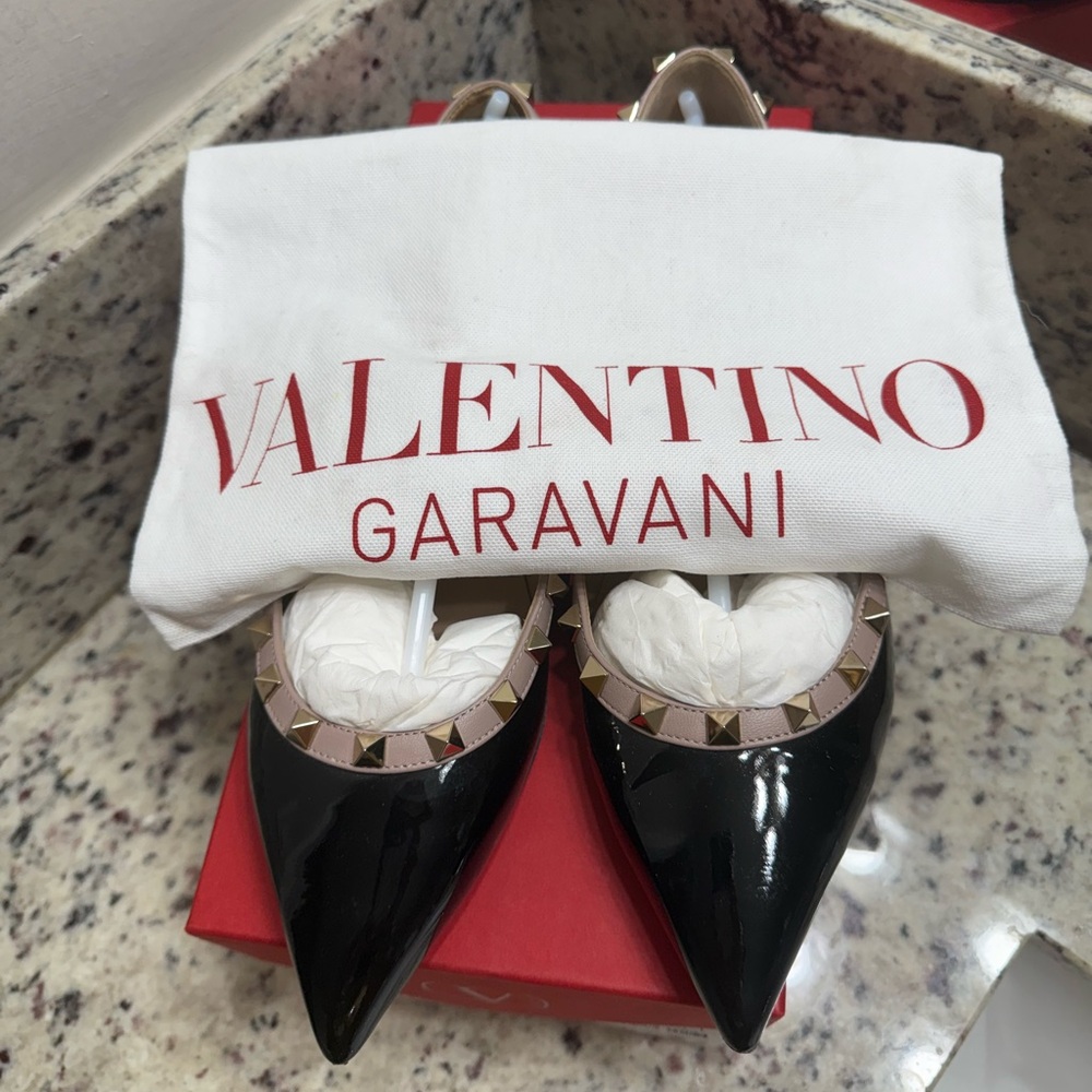 Valentino Garavani Black Patent Leather Studded Flats